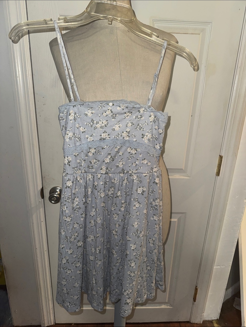 Derek Heart Light Blue Floral Spaghetti-Strap Sundress
